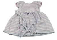 Modro-bílo-růžové pruhované šaty s mašlí Little Miss