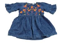 Tmavomodré riflové šaty s kytičkami