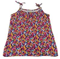 Tmavomodro-růžovo-oranžový květovaný top Matalan