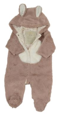 Nové - Starorůžová kožešinová podšitá kombinéza s kapucí Next