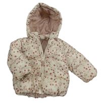 Smetanová květovaná šusťáková zimní bunda s odepínací kapucí H&M