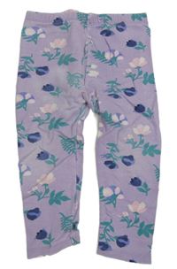 Levandulové legíny s kytičkami 