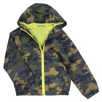 Khaki-béžovo-tmavomodrá army šusťáková jarní bunda s kapucí 