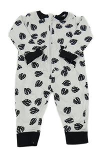 Bílo-černý overal s listy 