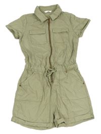 Světlekhaki riflový kraťasový overal M&S