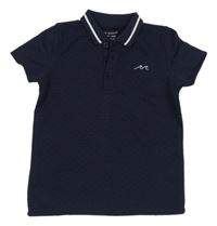 Tmavomodré vzorované polo tričko s výšivkou Primark