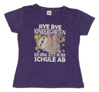 Fialové melírované tričko s lenochodem a nápisem 