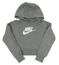 Šedá crop mikina s logem a kapucí Nike 
