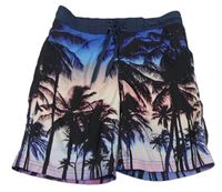 Tmavomodro-růžové plážové kraťasy s palmami H&M