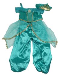 Kostým - Zelené saténový overal + čelenka - sultánka Disney