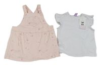 Nové - 2set - Broskvová laclová sukně s kytičkami + bílé tričko Dopodopo