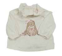 Smetanové triko s králíčkem a madeirovým límečkem Next 