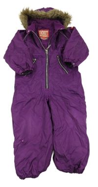 Fialová šusťáková zimní kombinéza s kapucí