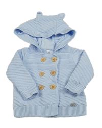 Světlemodrý vzorovaný propínací podšitý svetr s kapucí 