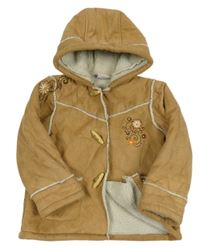 Béžová semišová zateplená bunda s kytičkami kapucí Topolino