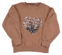 Starorůžová mikina se srdíčkem z flitrů Next 