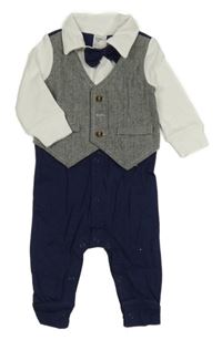 Tmavomodro-bílo-vzorovaný slavnostní overal 