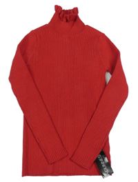 Nové - Červený žebrovaný vlněný svetr s rolákem St. Bernard