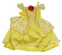Kostým - Žluté saténovo-tylové slavnostní šaty s růží - Belle 