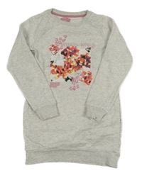 Šedé melírované teplákové šaty s květy 