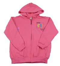 Růžová propínací mikina s potiskem a kapucí Fruit of the Loom