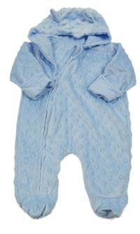 Světlemodrá plyšová podšitá kombinéza s puntíky a kapucí George