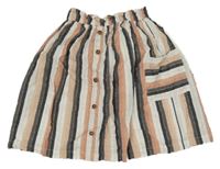 Růžovo-šedo-bílá pruhovaná plátěná sukně C&A