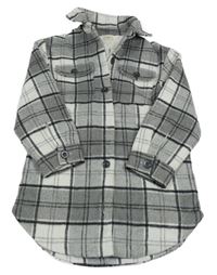 Šedo-bílá kostkovaná košilová vlněná podšitá bunda F&F