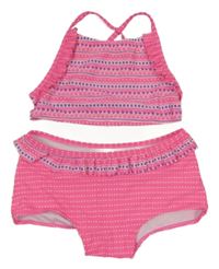 Neonově růžové dvoudílné plavky se vzorem Yigga 