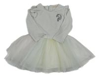 Bílo-stříbrné bavlněno/tylové šaty s jednorožcem F&F