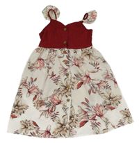 Bílo-červené květované šaty s volánky PatPat 