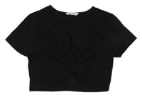 Černé crop tričko s nařasením Shein