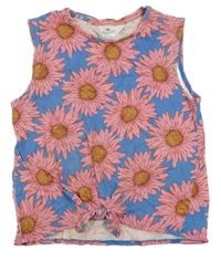 Modro-růžový květovaný crop top s uzlem H&M