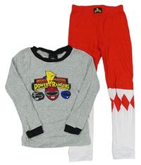 Šedo-černo-červeno-bílé pyžamo s Power Rangers 