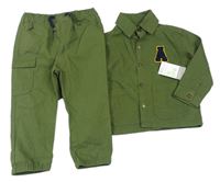 2Set - Khaki plátěná bunda s písmenkem + cuff kalhoty s kapsou PRIMARK