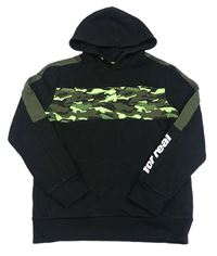 Černo-army-khaki mikina s kapsou a kapucí C&A