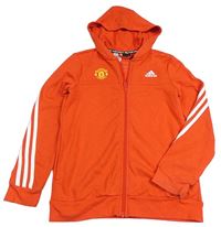 Červeno-bílá propínací sportovní fotbalová mikina Manchester United a kapucí Adidas