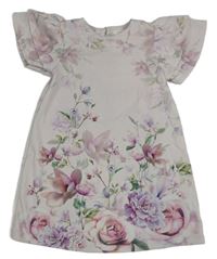 Pudrové šaty s kytičkami a volánky Next