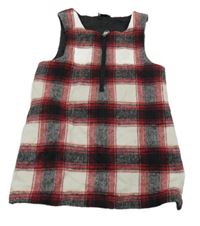 Smetanovo-černo-červené kostkované vlněné šaty F&F