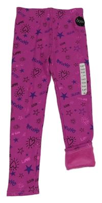 Nové - malinové melírované teplákové zateplené legíny s nápisy a srdíčky a hvězdičkami St. Bernard