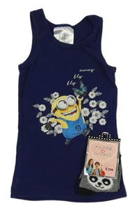 Nové - 2Set - tmavomodrá košilka s Mimoněm + šedo/černé ponožky s pandou