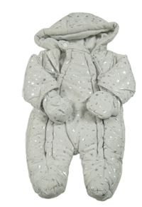 Světlešedá šusťáková zimní kombinéza s hvězdičkami a kapucí + rukavice Just too Cute