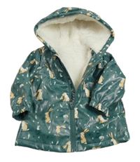 Šalvějová nepromokavá zateplená bunda s králíčky - Hádej, jak moc tě mám rád! a kapucí Tu