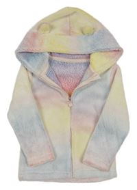Duhová plyšová bunda s kapucí s oušky 