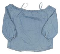 Světlemodrá lehká riflová crop halenka s volnými rameny YIGGA