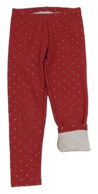 Červeno-zlaté puntíkaté teplákové zateplené legíny C&A