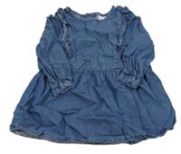 Modrá šatová tunika riflového vzhledu s volánky POCOPIANO