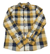 Medovo-bílo-tmavomodrá kostkovaná košile OKaïdi