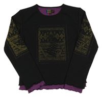 Černo-purpurové podšité triko s potiskem ONE by ONE