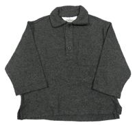 Tmavošedý melírovaný žebrovaný úpletový oversize svetr s kapsou a límečkem H&M